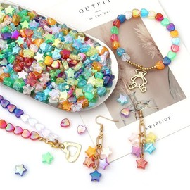 200pcs AB Acrylic Beads Star Beads Heart Beads for Jewelry Making Glass Cute Beads Bulk for Necklace Making Unique Spacer Beads Aesthetic Beads Charms Craft DIY (Mixed Color)