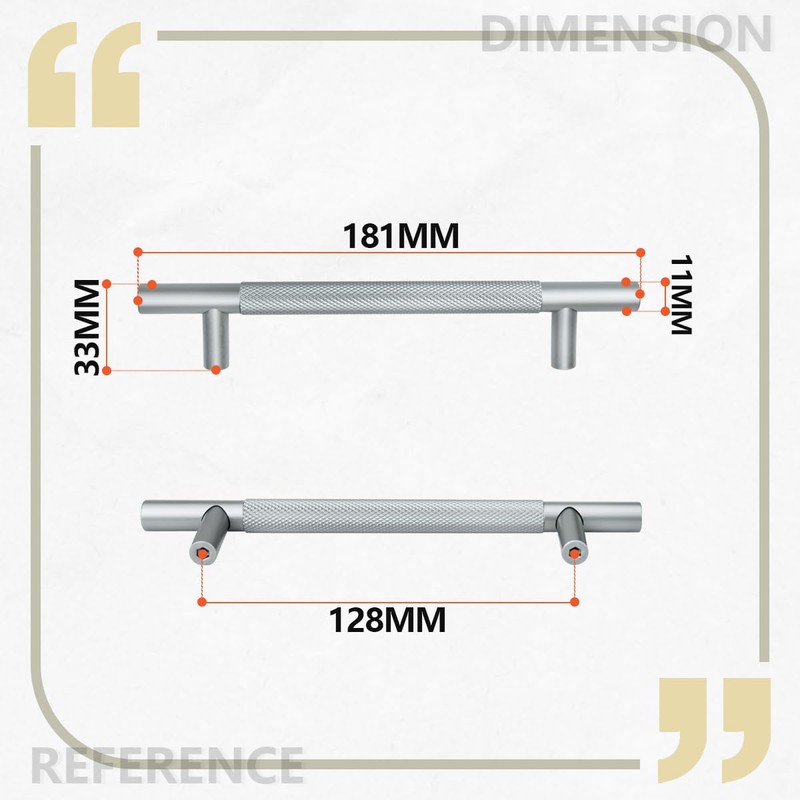 Bwintech 12 Pack Grey 181MM Knurled Cupboard Handles, 128MM Hole