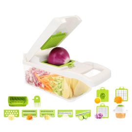 Blade All-in-One Vegetable Chopper, Mandoline Slicer, Dicer, Grater & Cutter – Compact, Durable, Easy-to-Use for Precise Meal Prep (White/Green)