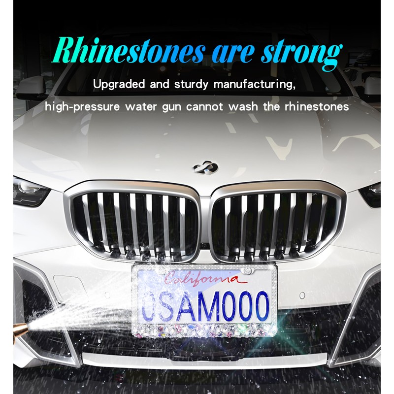 Murimt Sparkly Rhinestone Car License Plate Frames 1 Pack Diamond