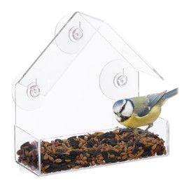 Relaxdays Window Birdhouse, Wild Bird Feeder, 3 Suction Cups, Feeding Station with Roof, HWD: 15 x 15 x 7 cm, Transparent