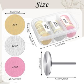 60Pcs 3 Colors Sanding Paper Discs with Metal Nail Drill Bit 25mm, Sanding Disc Nail Drill Bits Replacement #80#150#240 Grits, Foot Drills Replacement Discs for Remover Dead Skin, Manicure Pedicure