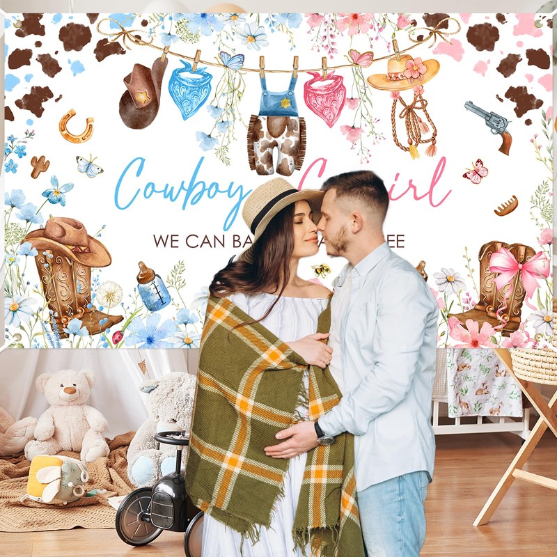 Mocsicka Cowboy or Cowgirl Gender Reveal Backdrop Banner Western Rodeo
