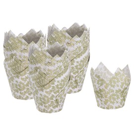 HARFINGTON 150pcs Tulip Cupcake Liners Greaseproof Baking Cups Paper Cupcake Wrappers Holders for Parties Weddings Birthdays, White with Window Paper-Cuts