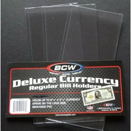BCW 3 Loose BCW Deluxe Regular Dollar Bill Currency Semi Rigid Holder Sleeve