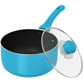 Utopia Kitchen 2 Quart Nonstick Saucepan with Glass Lid Bakelite Handle Induction Bottom Pot and Pan (Turquoise - Black)