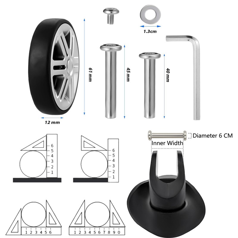 Pack of 8 Suitcase Castors Replacement 60 x 19 mm,