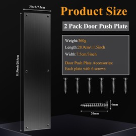 Haiabei 2Pcs Push Door Plate 11.5x3 Stainless Steel Door Push Plate Door Kick Plate,Brushed Doorplate Door Proection Metal Plate with 12 Screws for Door Interior Exterior Accessories(Black)