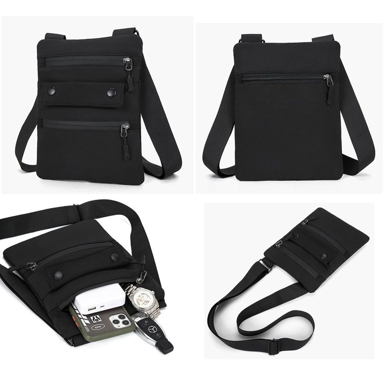 Beatus Men's Compact Shoulder Bag, Sacoche, Cross-Body Nylon, Thin, Black