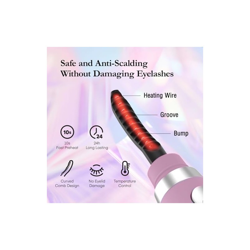 Le’phoqua Heated Eyelash Curler with Comb Design: Anti-Scald Electric Lash