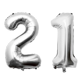Tekoo Large Number 21 Balloons Birthday Party Birthday Balloon Decoration Silver 40 inches, 101 cm, (21) Silver