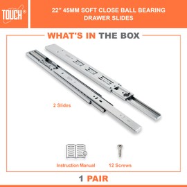 TOUCH Drawer Slides (1 Pair, 22 Inch 550mm) Soft Close Side Mount Ball Bearing 3 Folds Metal Rails Track Guide Glides Runners Heavy Duty Drawer Dresser Kitchen, 100 LB Capacity