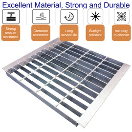 DuuMuut Galvanized Steel Drain Grate with Base, 16x16 Outdoor Drain Cover and Frame, B Class Sewer Grate with Lip, Durable Heavy Duty Channel Grate, Sliver Square Drainage Grate Driveway