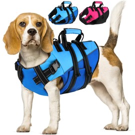 Dogcheer Dog Harness Life Jacket, Adjustable Dog Life Vest for Swimming Boating with Zipper and Reflective Stripes, High Flotation Puppy Swim Floating Vest for Small Medium Large Dogs - Blue, XS