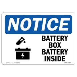 OSHA Notice Signs - Battery Box Battery Inside Sign with Symbol | Vinyl Label Decal | Protect Your Business, Work Site, Warehouse | Made in The USA