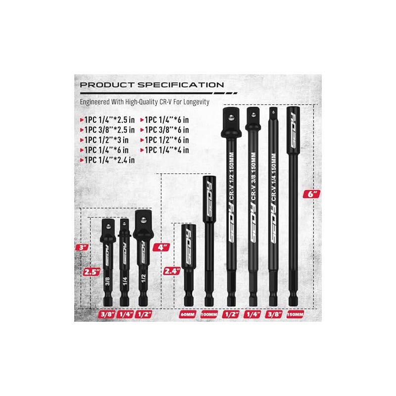 9-Piece Impact Socket Adapter Set, 1/4" 3/8" 1/2" Driver Socket