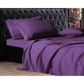 Elegant Comfort Luxe Quality Microfiber 3-Line Sheet Set Breathable, Buttery-Smooth Weave, 1500 Premium Hotel Quality, 4-Piece Sheet Set, Deep Pocket, California King, Purple