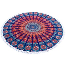 Mandala Round Beach Tapestry Boho Hippie Blanket Bohemian Large Table Cloth Home Decor Yoga Mat Meditation Picnic Rug Throw Hippy Gypsy Tablecloth Roundie (42 Inches, Orange And Blue)