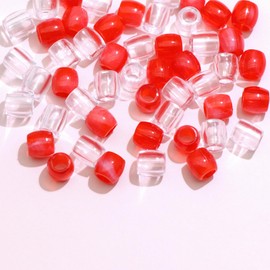 VENOFEN 50PCS Red Hair Beads Clear Acrylic Beads for Locs Cute Braids Accessories Pony Beads Hair Decoration for Girls Large Dreadlock Beads Kit with Tool