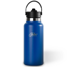 Fuller Stainless Steel Water Bottle with Straw Lid – BPA-Free, Sweat-Proof, Leak-Proof Travel Mug – Double Wall Insulated for Hot & Cold Drinks – Carry Handle (Mazarine Blue, 32 Oz.)