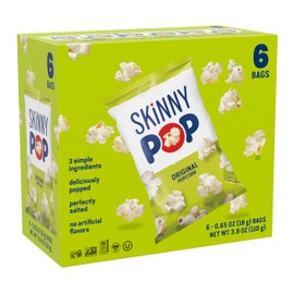 SkinnyPop Popcorn, Original, Gluten Free, Non-GMO, Healthy Snacks, 0.65oz Individual Size Bags, 6 Boxes (6 Bags per Pack)