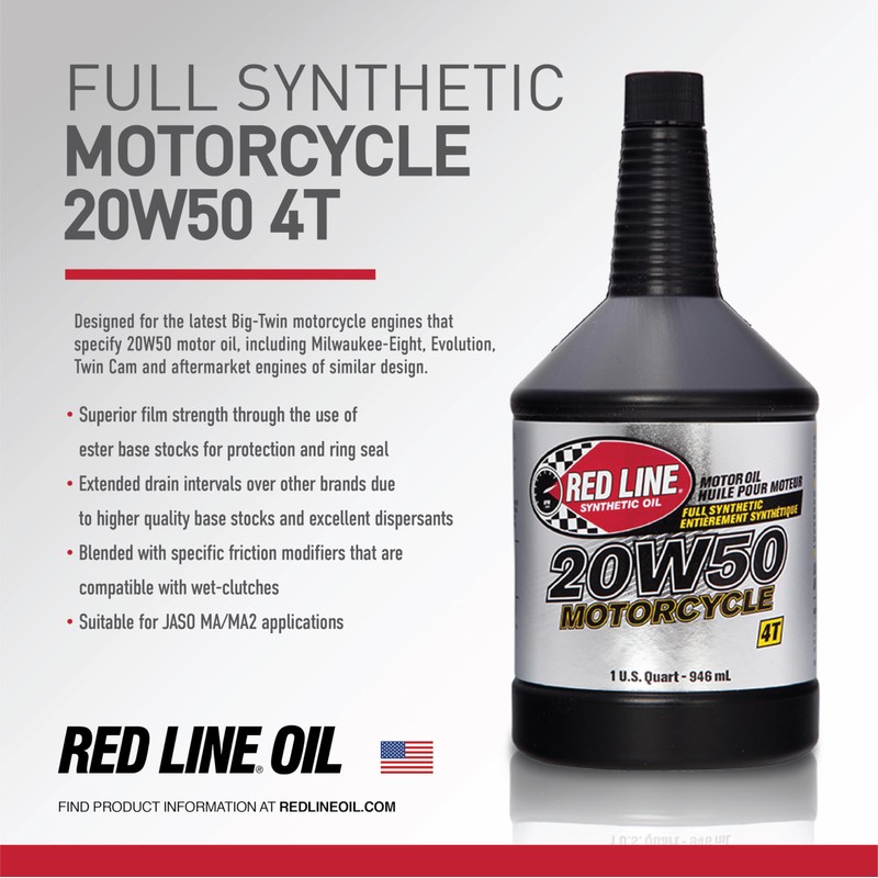 Red Line 42504 20W50 Motorcycle Oil Synthetic - Quart (12