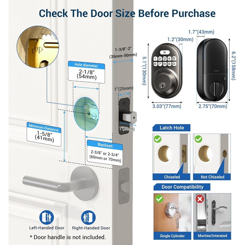 Veise Keyless Entry Door Lock, Electronic Keypad Deadbolt, Keyed Entry,