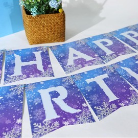 Striscione per festa compleanno con fiocco di neve congelato, decorazioni invernali e buon compleanno, per il paese delle meraviglie invernale, forniture per festa
