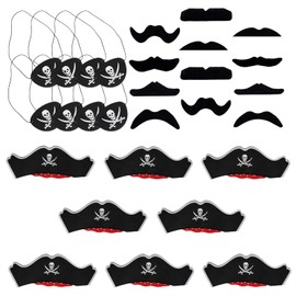 24Pcs Pirate Hat Kids, Pirate Accessories Kids, Hats - Complete Costume Set with Eye Patches & Mustaches for Dress Up Themed Parties & Role Play