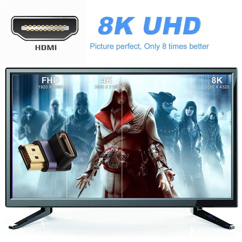 cablecc HDMI Male to HDMI 2.1 Female Vertical Down Angled