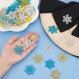WADORN 60Pcs 12 Style Christmas Snowflake Glitter Patches, 3 Colors Snowflake Embroidered Patches Appliques for Sew On Embroidered Fabric Embroidered Patches for DIY Ornament Clothing Sewing Crafts