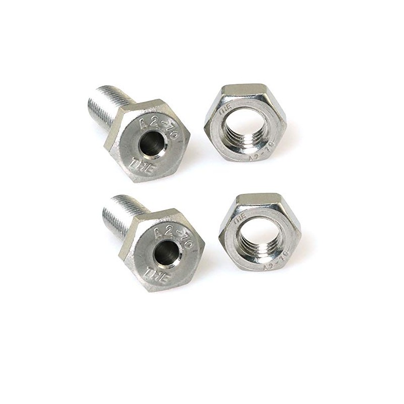 PZRT 2pcs Cylindrical Hollow External Hexagon Screw 304 Stainless Steel