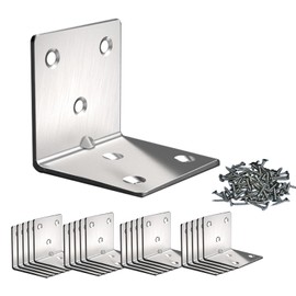 20 Pieces Stainless Steel Angle Connector Furniture Angle Holder 6 Holes Angle Brackets 90 Degree Furniture Angle Hole Angle Beam Angle Mounting Angle with Screws for Fixing Cabinets Chairs Wooden