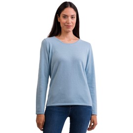 CASH-MERE.CH 100% Cashmere Women's Crew Neck Sweater | Jumper (Blue/Light Blue, XXL)
