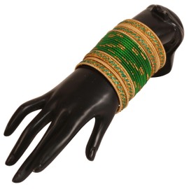 Touchstone New Indian Bollywood Glamorous Fashion Wrist Enhancing Shimmering Golden Glitters Textured Lawn Green Color Designer Jewelry Bracelets Bangle Chura. Set of 48 in Gold Tone for Women.
