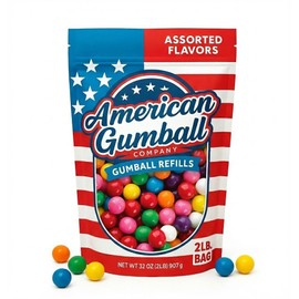American Gumball Company Refill Gumballs 2 Pound Bag - .59 inch Small Gumballs for 1/2" Gumball Machine, Assorted Flavors