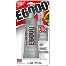 E6000 Industrial Strength Adhesive Glue with Precision Tips, 1 fl oz (Clear) - Permanent Bond, Waterproof, Paintable, Flexible for use on Metal, Wood, Fabric, Glass, Ceramic and More