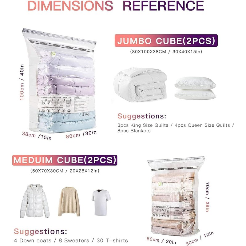 Luxear Vacuum Storage Bags for Clothes, 4 Pack (2 Jumbo