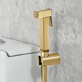 Handheld Bidet Sprayer for Toilet, Cloth Diaper Sprayer with Wall Mounts (ABS) and Hand Held Bidet Bathroom Hose (Stainless Steel), Jet Spray for Toilet, Muslim Shower, Easy to Install (Gold)