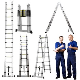 ZhanGe A-Frame 16.4ft/5M Aluminum Telescopic Extension Ladder Portable Heavy Duty Tall Multi-Purpose Telescoping Ladder, EN 131 Certified Ladder with Hinges, 330 Lb Capacity for Indoor and Outdoor