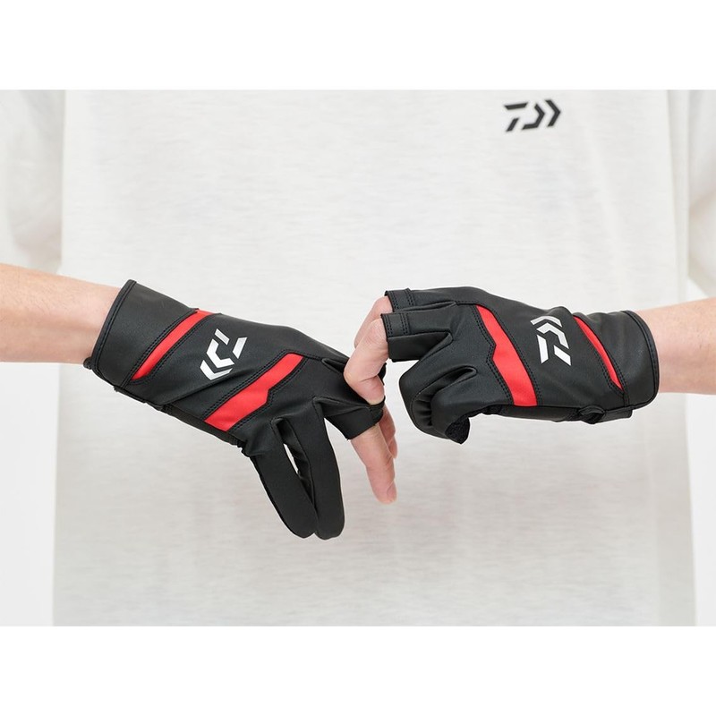 Daiwa DG-1424 Leather Fit Gloves, 3-Piece Cut, Black, XL