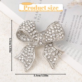 Mabor Rhinestone Bow Brooch Pin for Women Elegant Vintage Sparkly Silver Crystal Brooches Pins for Lapel Dress Suit Shirt Ceremony Clothes Decoration Accessories