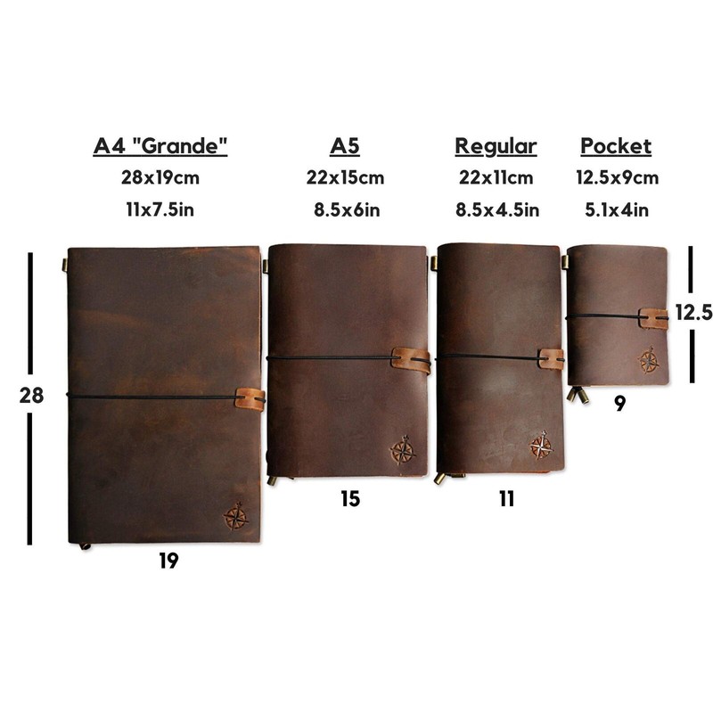 WANDERINGS Leather Pocket Notebook - 5.1x4 inches - Small, Refillable