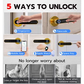 eLinkSmart Fingerprint Door Knob Lock, [2024 Upgraded Version] Keyless Entry Door Lock with Keypad Handle, Smart Electronic Biometric Security Code Door Lock for Bedroom Interior Front Door - Gold