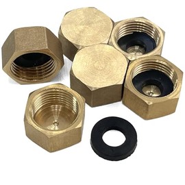 Sutekus Pipe Fitting Cap NPT Female Pipe Brass Fitting Hex End Cap Stop Valve Connector with Extra Rubber Gasket (3/8" NPT-6pcs)