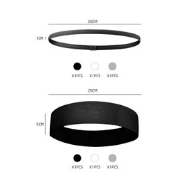 3 sports wide headbands, with 3 non-slip thin headbands, elastic running headband, neutral anti-sweat headbands, suitable for basketball, yoga, cycling (3 colours)