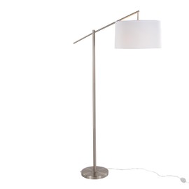 Grandview Gallery Task Floor Lamp with White Shade –Brushed Nickel Body with White Linen Shade, 69” Floor Lamp for Living Room, Study and More