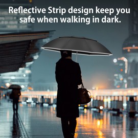 Urvoix Reise-Regenschirm Kompakt Winddicht - Lüftungsschirm mit Doppel-Kuppel für Regen, Tragbarer Schirm Invers Automatisch Öffnen und Schließen mit Reflektorstreifen