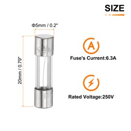 HARFINGTON 30pcs Fuses 6.3A 250 Volt Fast Blow Glass Fuse F6.3AL250V 5x20mm Fast Acting Fuses for Christmas Light Electrical Systems Microwave Ovens TVs Fans Lights Oven