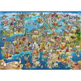 Exploring Europe | 1000 Piece Jigsaw Puzzle | Map Jigsaw Puzzle | Sustainable Puzzle for Adults | Premium 100% Recycled Board | Great Gift for Adults | Gibsons Games